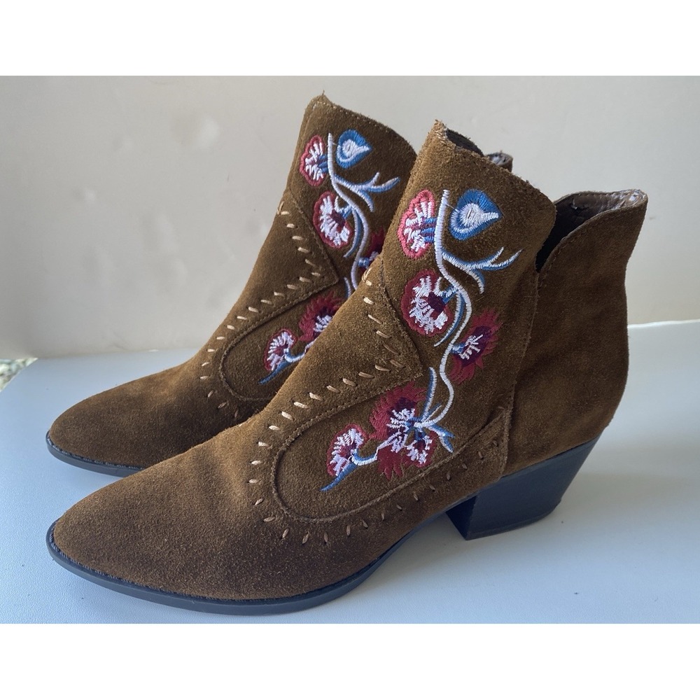Carlos Santana Ankle Boots Women 8.5 Embroidered Floral Brown Multi Boho Western